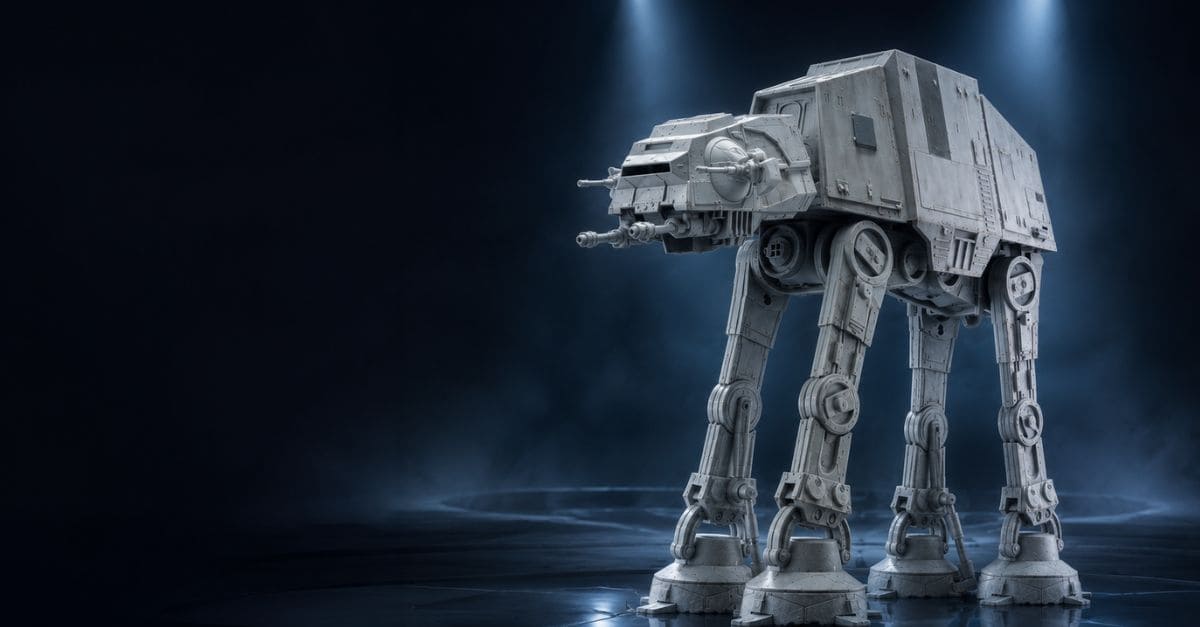 AT-AT Walker Star Wars présenté comme un véhicule emblématique de l’Empire.