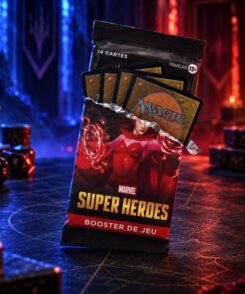 Booster de jeu Magic: The Gathering Marvel Super Heroes en français dans une ambiance de jeu TCG