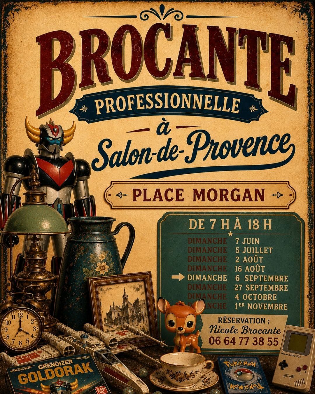 Brocante professionnelle à Salon-de-Provence, place Morgan – dimanche 4 octobre 2026