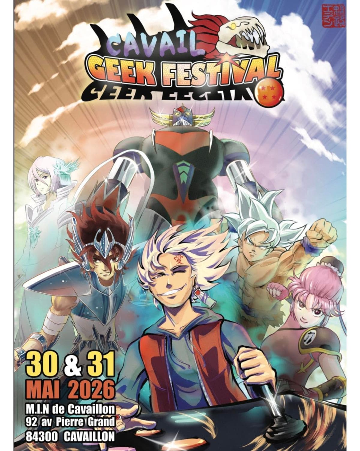 Affiche officielle Cavaillon Geek Festival 2026 avec Goldorak Dragon Ball et univers manga geek