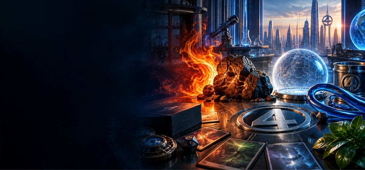 Univers du Deck Commander Magic Marvel Les Quatre Fantastiques avec science, pouvoirs et ambiance TCG