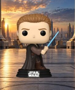 Figurine Anakin Skywalker Padawan #864 sur une terrasse au décor de Coruscant au coucher du soleil
