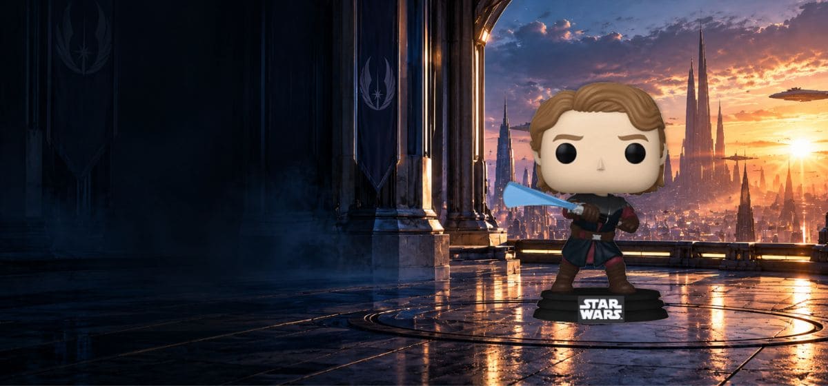 Funko Pop Anakin Skywalker #865 dans un décor inspiré de la Guerre des Clones