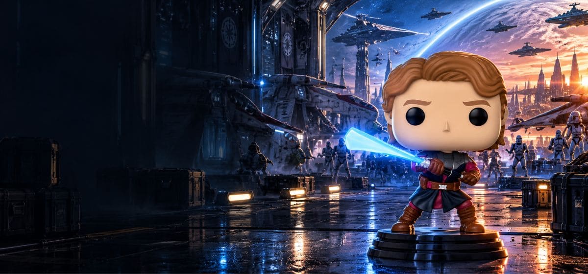 Funko Pop Anakin Skywalker Jedi General #865 dans un décor de la Guerre des Clones