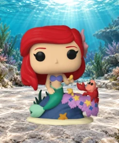 Figurine officielle Ariel #1012 avec Sébastien et socle complet dans un décor sous-marin turquoise illustratif