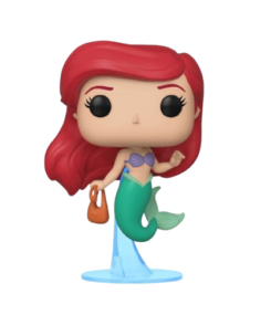 Figurine Funko Pop Ariel #563 de La Petite Sirène Disney sur fond transparent, représentant Ariel avec sa chevelure rousse, sa queue de sirène verte et son sac à main.