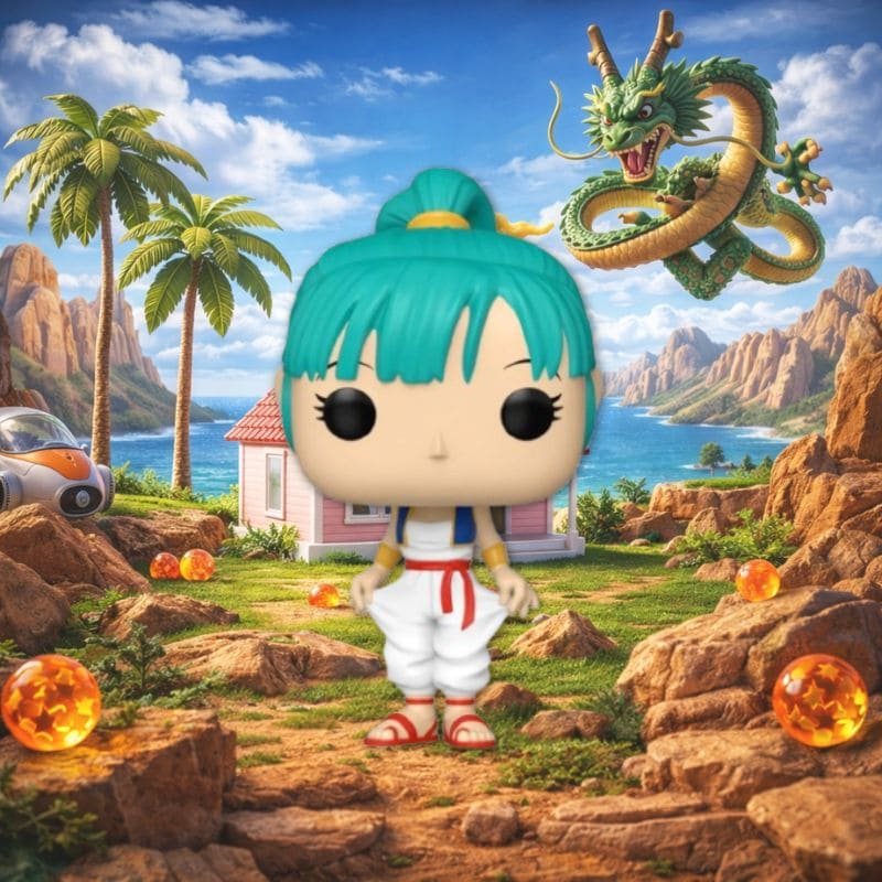 Funko Pop Bulma intégrée dans un décor Dragon Ball Z