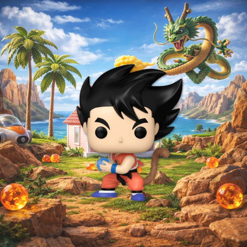 Funko Pop Goku intégrée dans un décor Dragon Ball