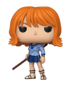 Funko Pop Nami #1880 One Piece Netflix avec cheveux orange, tenue bleue et bâton