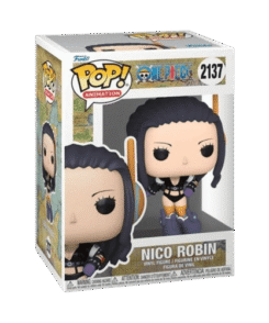 Boîte officielle de la Funko Pop Nico Robin #2137 One Piece représentant le personnage dans sa tenue de l’arc Egghead.