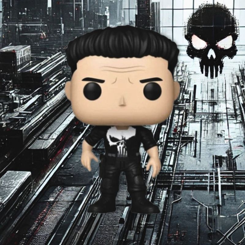 Funko Pop Punisher 1545 dans un décor inspiré de Daredevil Born Again