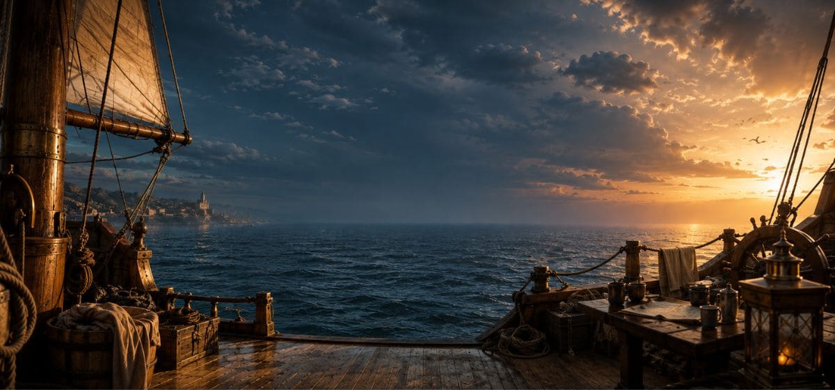 Univers maritime de la Funko Pop Sanji #1881 One Piece Netflix avec navire quittant la côte vers l’océan