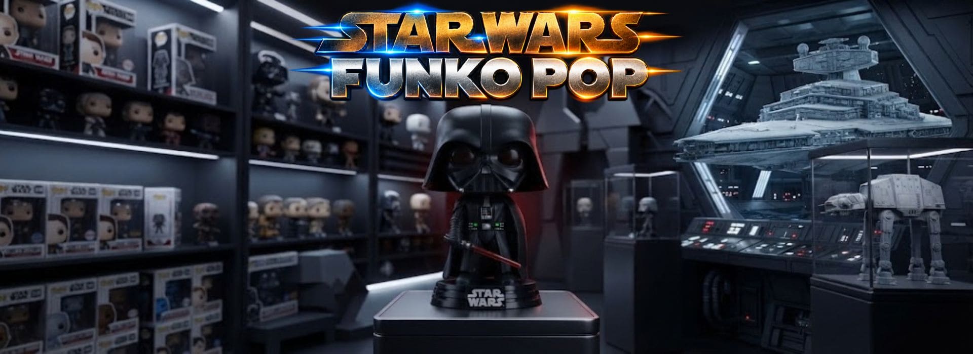 Funko Pop Star Wars dans une galerie de collection inspirée de la saga