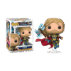 Funko Pop Thor #1040 avec sa boîte, en armure bleue et dorée, cape rouge et hache entourée d’éclairs bleus.