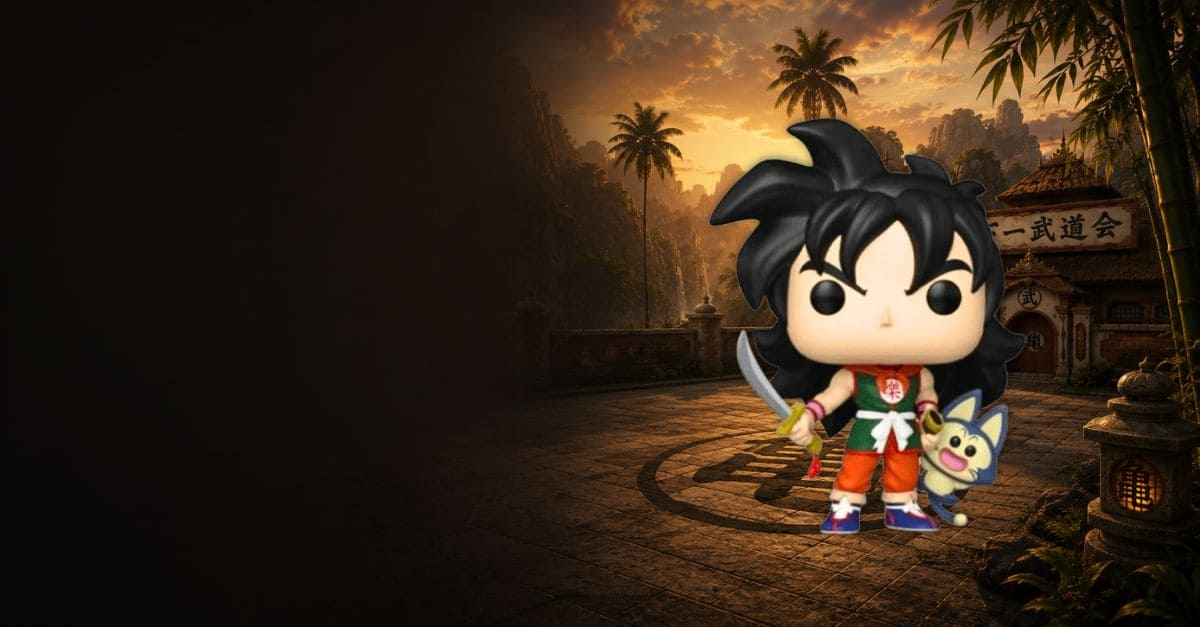 Bannière décorative Dragon Ball pour la Funko Pop Yamcha & Puar #1927 avec zone sombre pour texte
