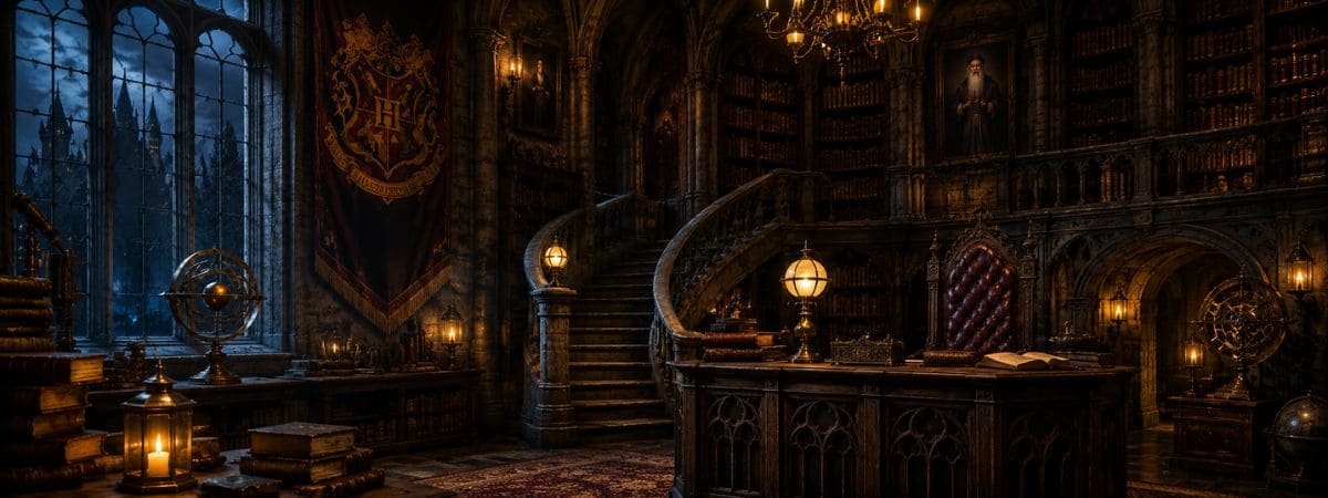 Bannière Harry Potter décor magique Dumbledore style cinéma fantasy