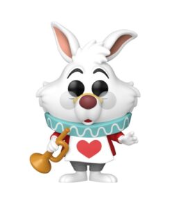 Figurine Funko Pop Lapin Blanc #1772 avec cor doré, collerette turquoise et cœur rouge