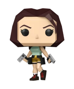 Figurine officielle Lara Croft Polygonal n° 1192, haut turquoise, short brun, deux pistolets et bottes à lacets rouges.