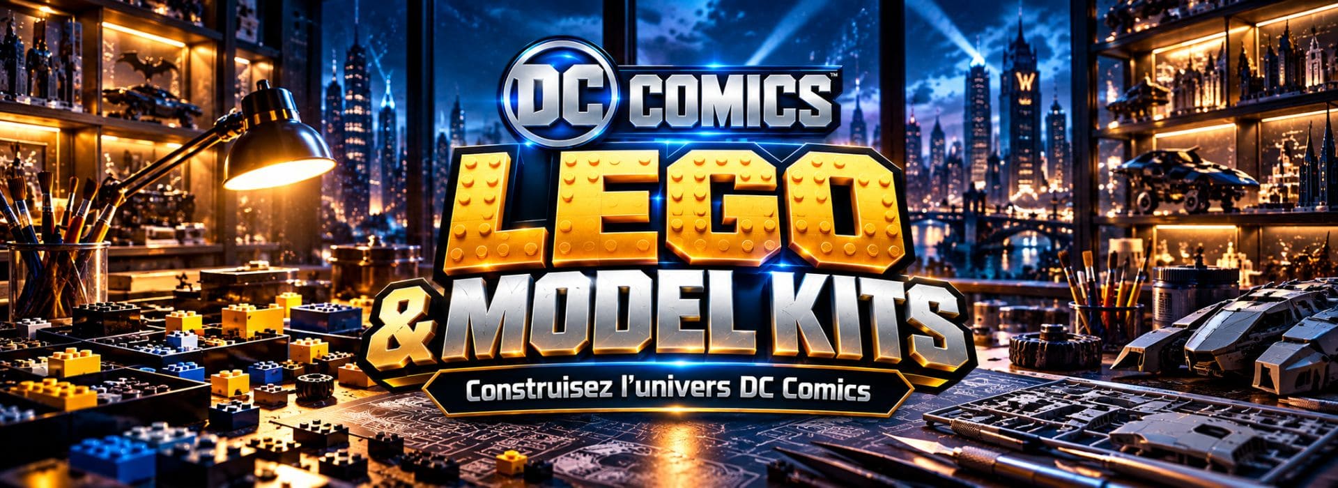 LEGO et Model Kits DC Comics dans un atelier de construction et de modélisme