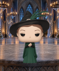 Funko Pop Minerva McGonagall #93 dans un décor illustratif de Grande Salle au Bal de Noël
