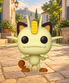 Funko Pop Miaouss #780 dans une ruelle illustrée au soleil du soir, décor non inclus