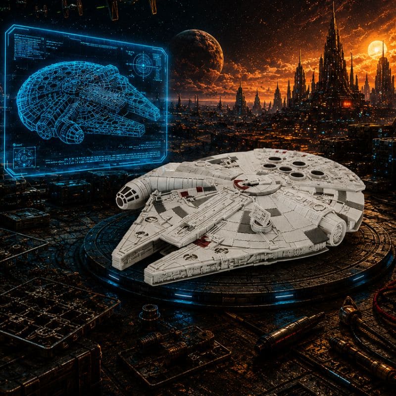 Maquette Faucon Millennium ambiance hangar spatial Star Wars