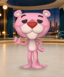 Funko Pop La Panthère Rose #1551 dans un décor illustratif de salon rétro aux accents jazz