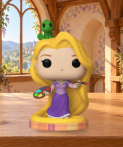 Figurine officielle Raiponce 1018 dans un décor illustratif d’atelier de peinture
