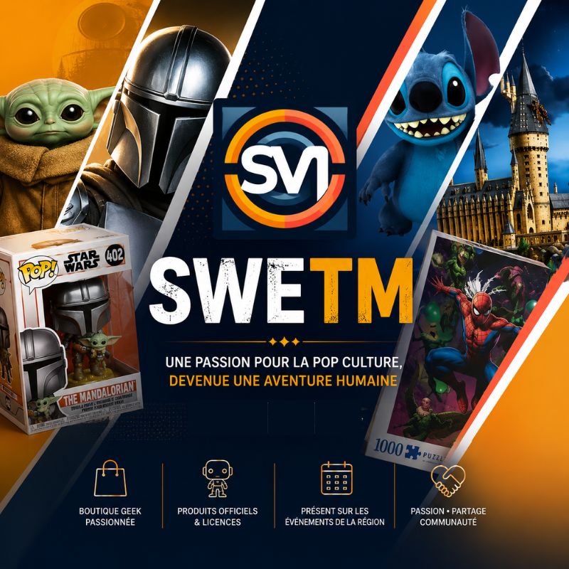 Visuel branding SWETM réunissant les univers Star Wars, Disney, Harry Potter et Marvel autour de la boutique geek du Pays d’Aix-en-Provence
