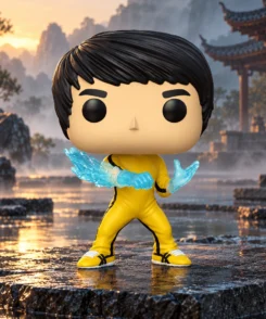 Bruce Lee Be Water n° 87 dans un décor illustratif de pierre humide et d’eau au lever du jour.