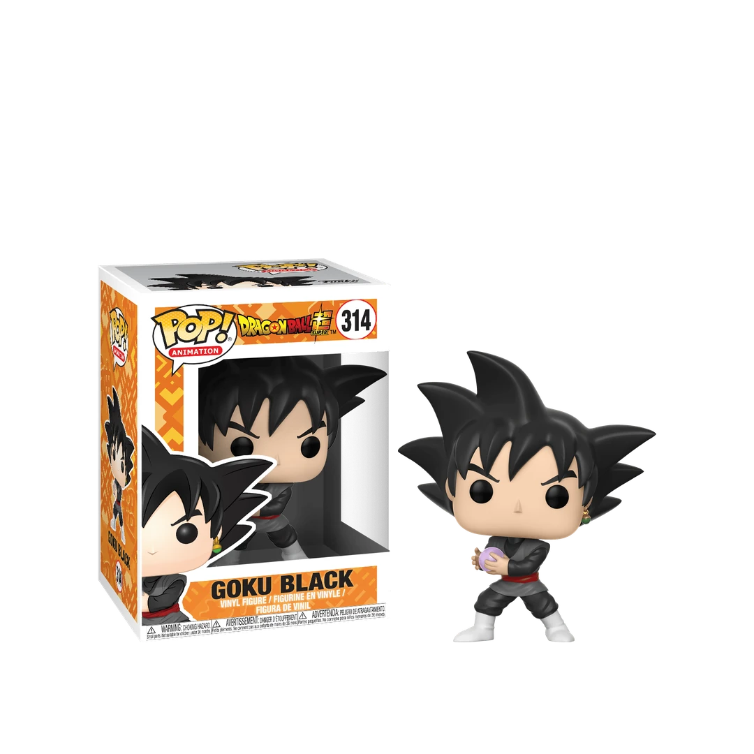 Funko Pop Goku Black n° 314 aux cheveux noirs avec sa boîte officielle Dragon Ball Super.