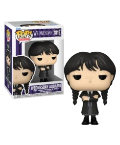 Mercredi Addams en manteau noir n° 1815 avec sa boîte officielle Funko Pop Television Wednesday.