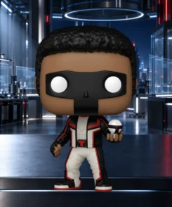 Funko Pop Mr. Terrific 584 tenant sa sphère dans un laboratoire technologique illustratif.