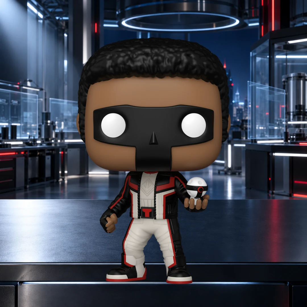 Funko Pop Mr. Terrific 584 tenant sa sphère dans un laboratoire technologique illustratif.