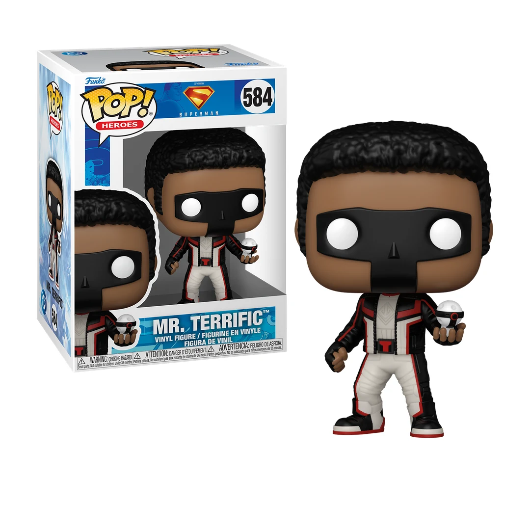 Funko Pop Mr. Terrific 584 avec sa boîte officielle Pop! Heroes Superman (2025).