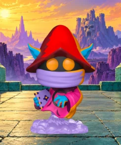 Figurine Orko Comic Deco n° 1777 sur une terrasse de pierre devant un paysage fantastique illustré.