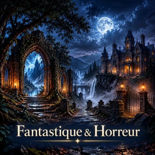 Fantastique & Horreur : portail gothique et manoir sous la pleine lune