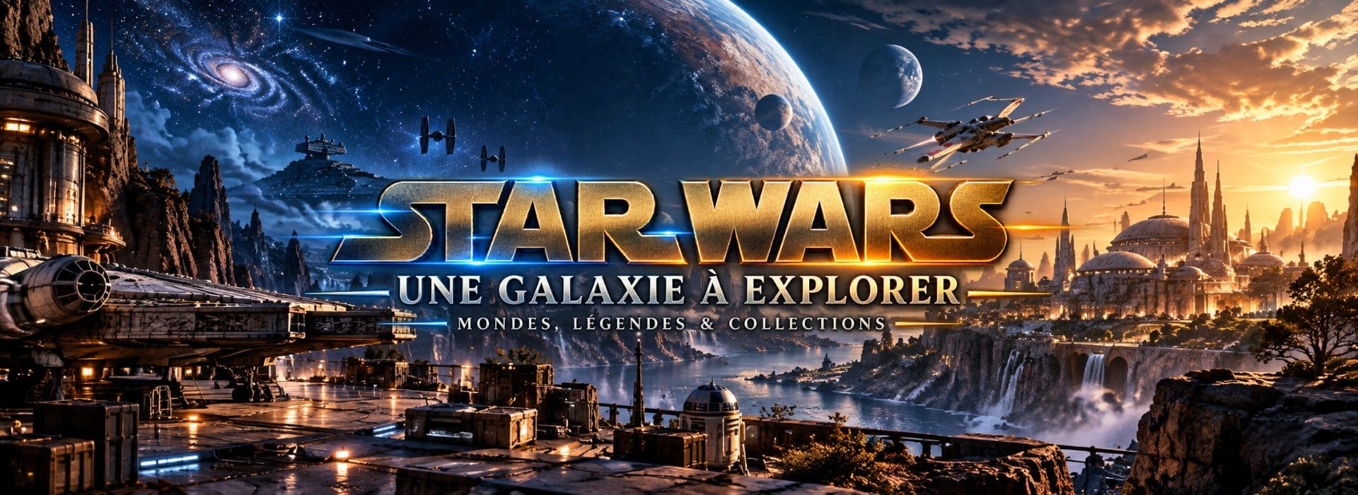 Univers Star Wars dans une galaxie entre mondes, vaisseaux et cités futuristes